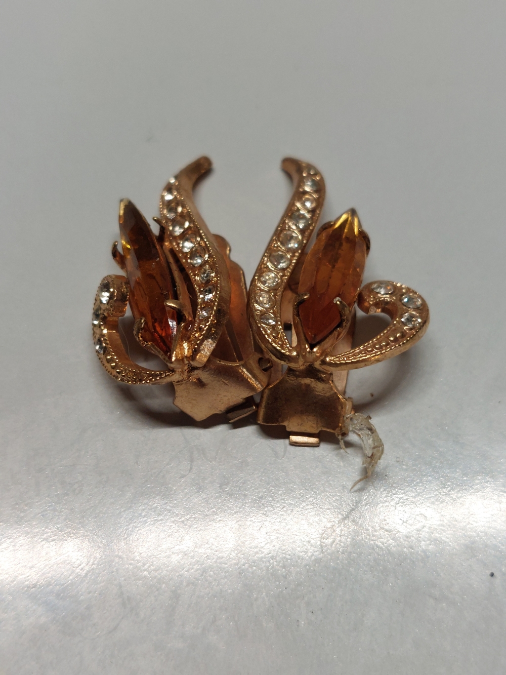 Gold-Tone Amber Crystal Floral Clip-On Earrings - Unbranded
